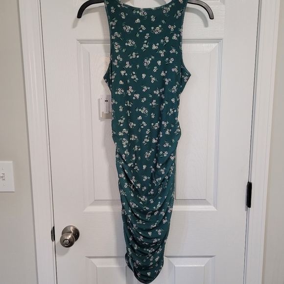 Nordstrom BP Dress Green Floral Runched Bodycon Mini Women's Size S - Picture 6 of 16